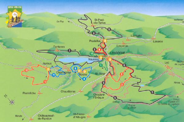 Carte des randonnées VTT du VTT-FFC, Lozère